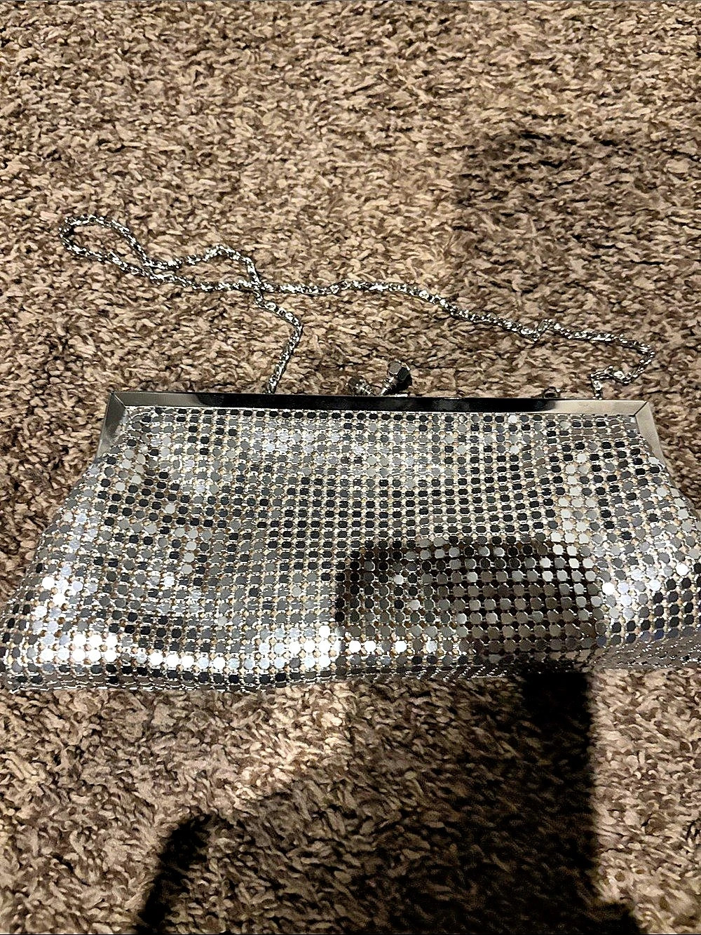 Metallic Chain Clutch in Silver Like New